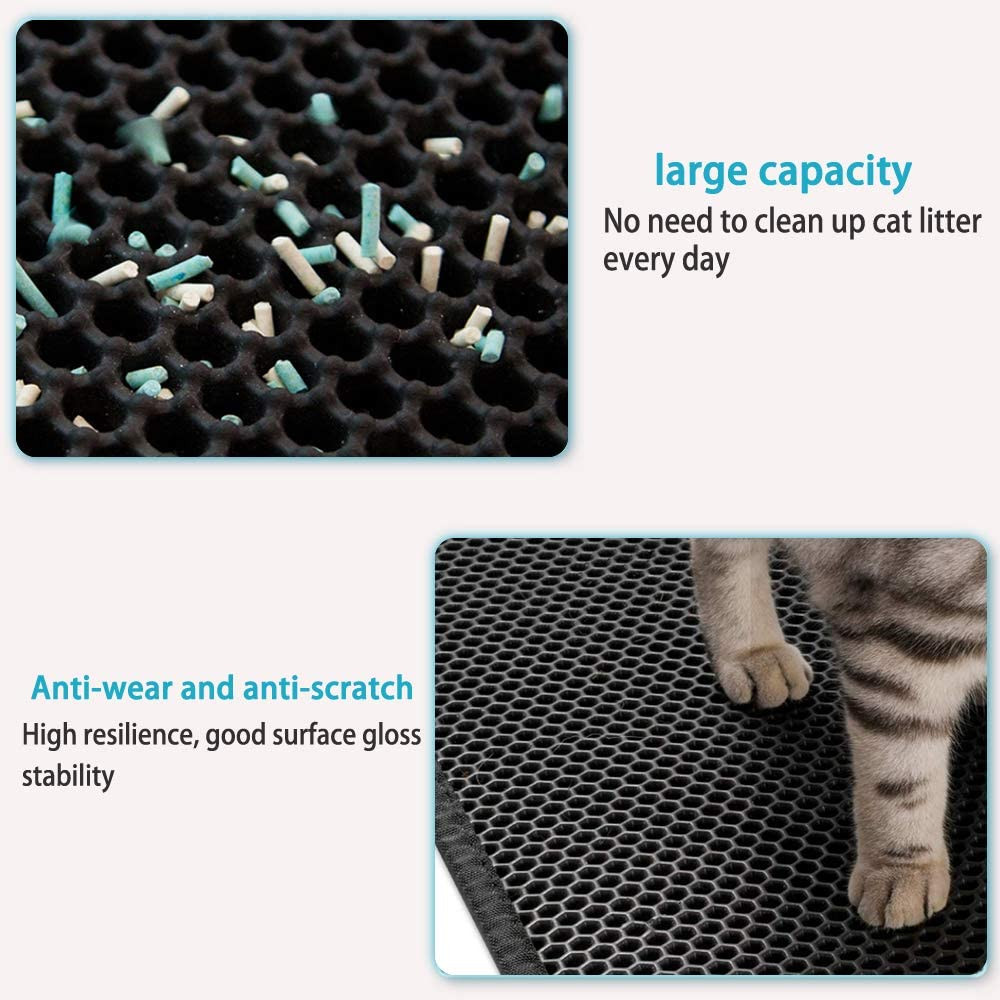 kaxionage Cat Litter Mat, 30 X 24 Inch Kitty Litter Mat ,Cat Mat with  Honeycomb Foldable Double Layer Litter Mat Design, Water & Urine Proof for Litter  Boxes