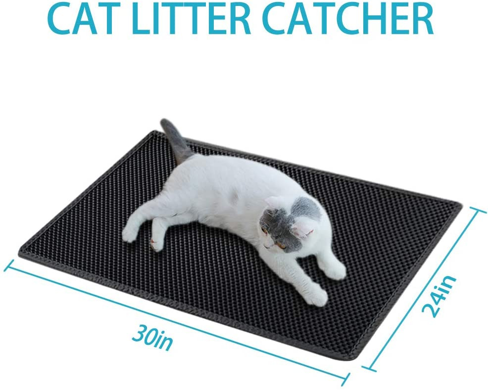 kaxionage Cat Litter Mat, 30 X 24 Kitty Litter Mat, Honeycomb Double  Layer Trapping Litter Mat Design,Waterproof Urine Proof Cat Mat,Easy Clean  Scatter Control (Black)