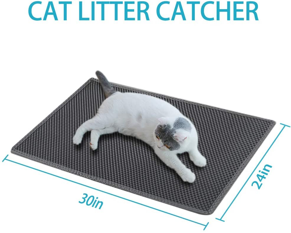 kaxionage Cat Litter Mat, 30 X 24 Kitty Litter Mat, Honeycomb Double  Layer Trapping Litter Mat Design,Waterproof Urine Proof Cat Mat,Easy Clean  Scatter Control (Grey)