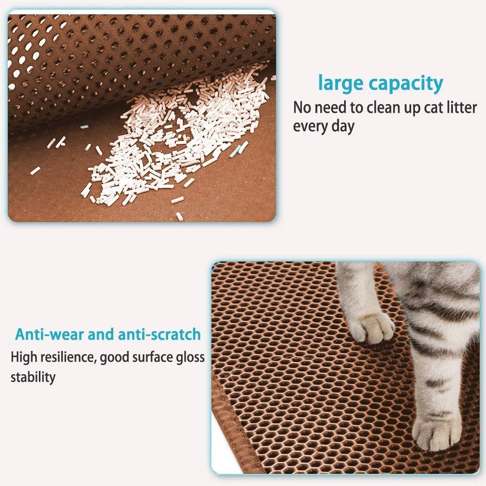 kaxionage Cat Litter Mat, 30 X 24 Inch Kitty Litter Mat ,Cat Mat with  Honeycomb Foldable Double Layer Litter Mat Design, Water & Urine Proof for Litter  Boxes